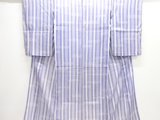 アンティーク　絽縞に霞模様着物